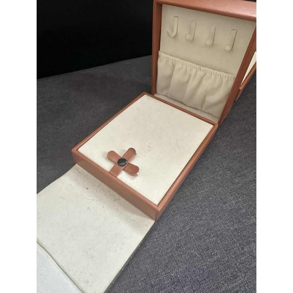 Travel Jewelry Box Case Mirror Handle Necklace Hooks Compartments Brown Black - Picture 3 of 12